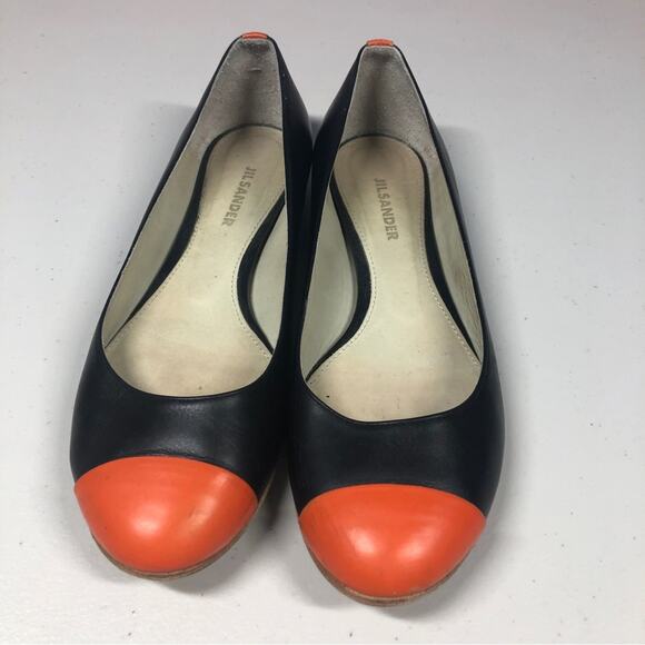 Jill Sander black / orange cap patent leather flats 36.5 (5.5) - Picture 1 of 10